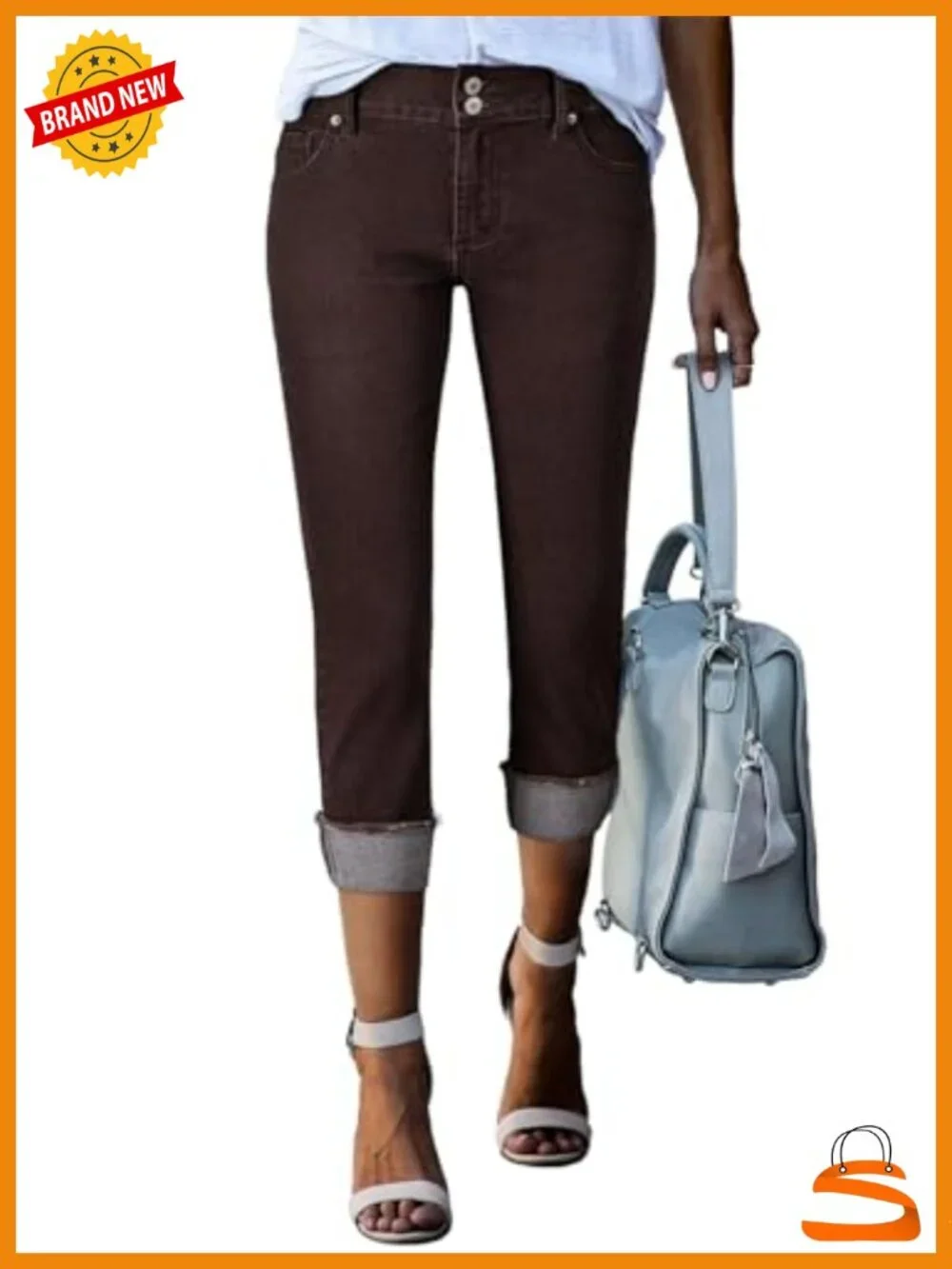 High Waisted Stretchy Skinny Capri Jeans with Roll-Up Cuffs
